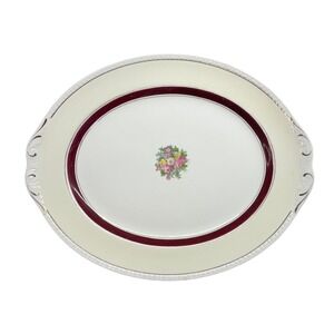 Homer Laughlin Brittany Eggshell Georgian Oval Platter Maroon Gold Floral VTG